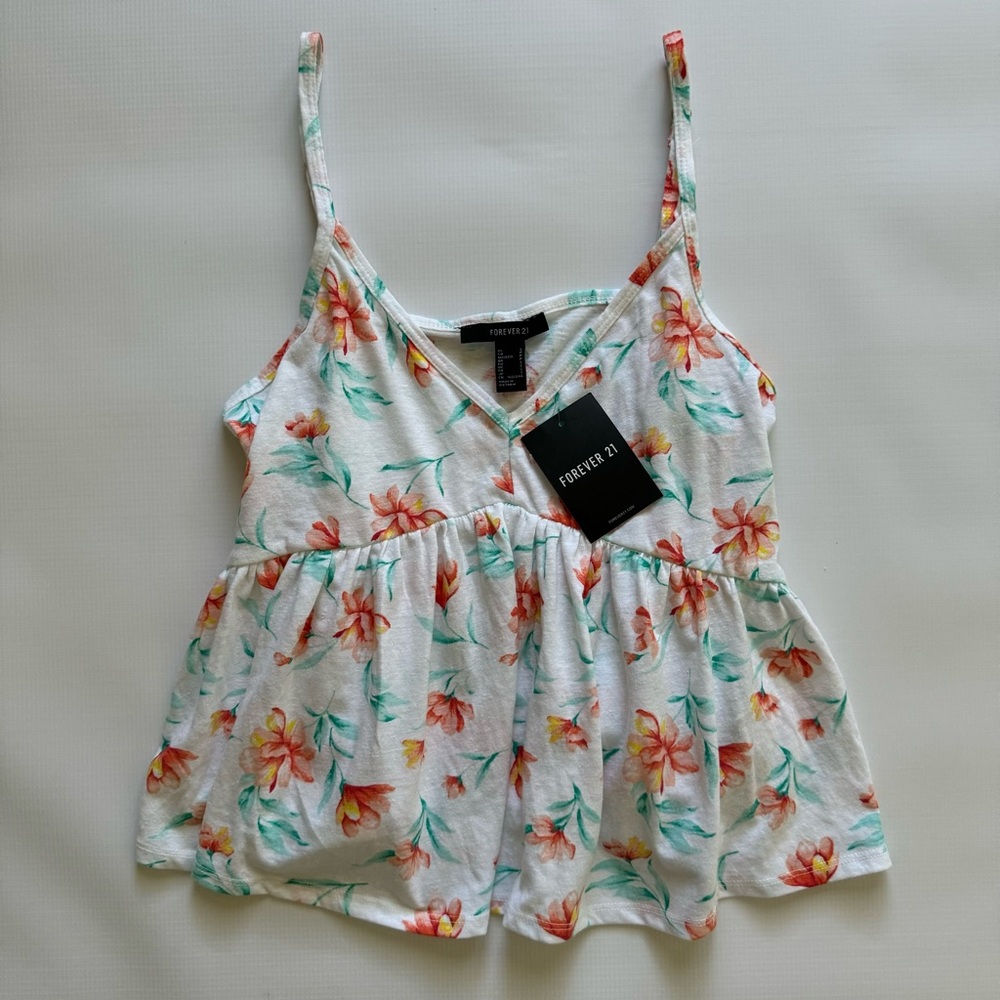 Forever 21 Floral V-Neck Peplum Crop Tank Top
